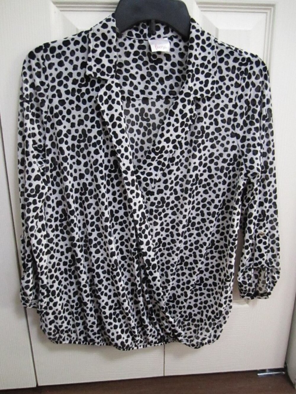 Women's Black and White Printed Wrap Blouse
